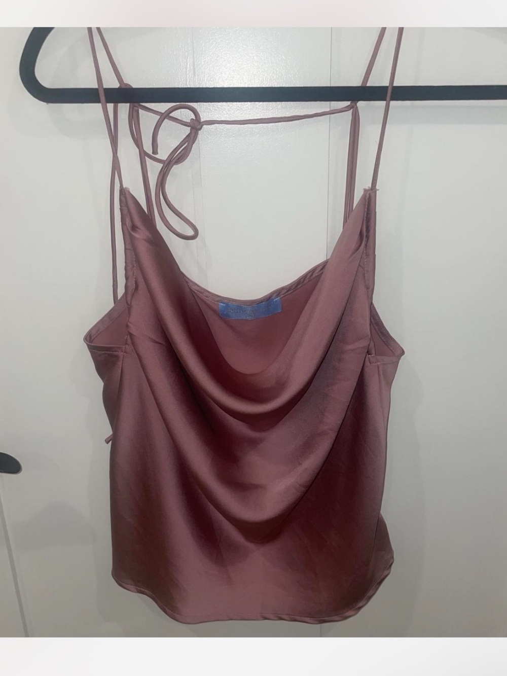 Silky Mauve Cowl Neck Spaghetti Strap Top
